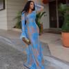 European and American Style Slim and Comfortable Women's Clothing Light Waist Hip Skirt Round Neck Long Sleeve Tie-dye Printed Dress Tide