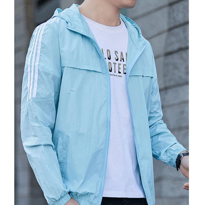 Fashion Solid Colour Sunsuit Men's Summer Ice Silk Breathable Hooded Fishing Clothes Outdoor Sportswear Quick-drying Skin Coat Jacket