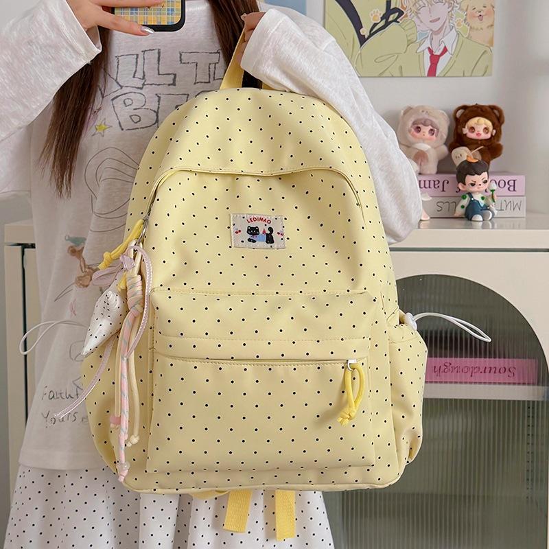 Schoolbag small fresh polka dot backpack female primary school students lightweight schoolbag simple junior high school student schoolbag ins niche