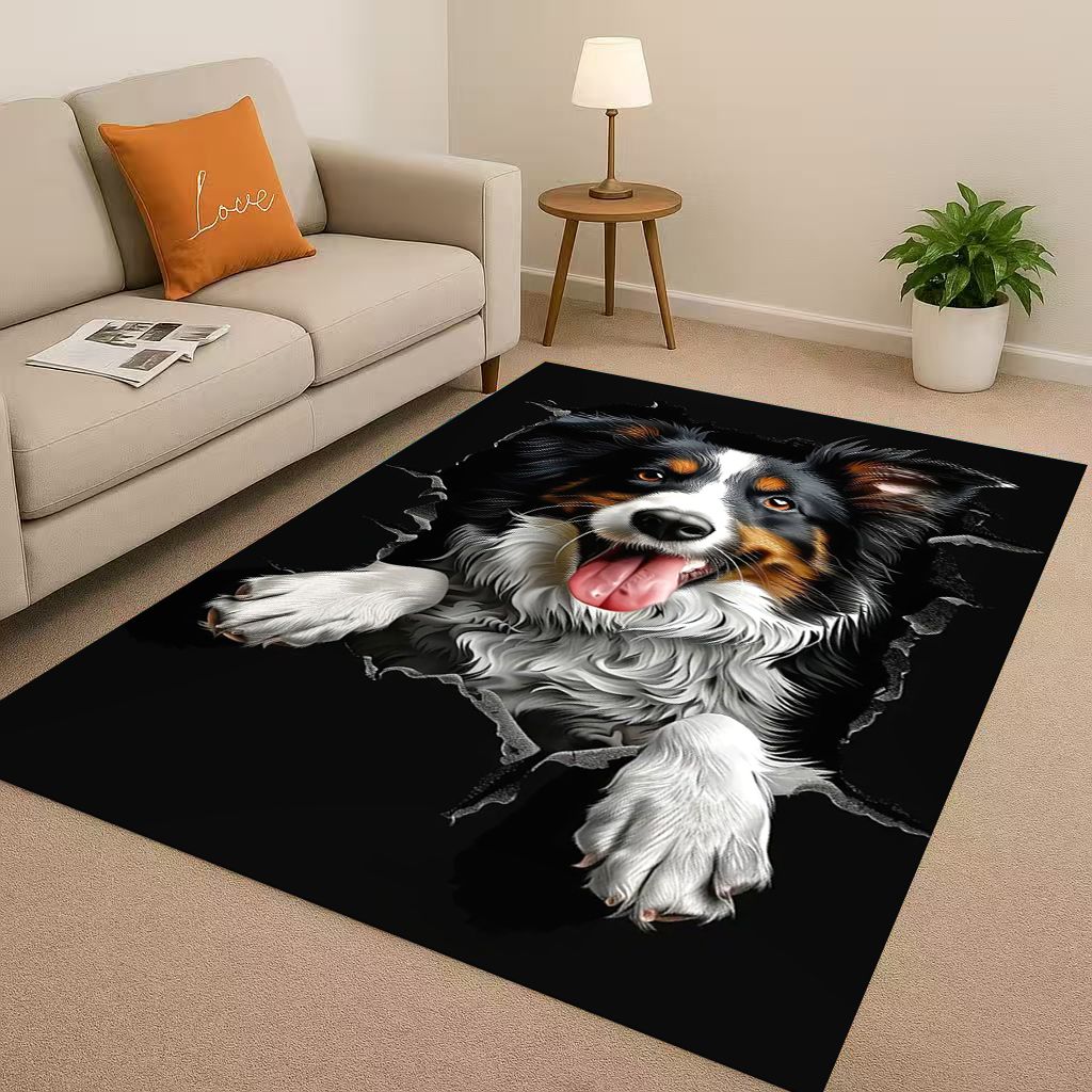 Classic Breaking Wall 3D Illusion Dog Puppy Living Room Non-Slip Area Rug Carpet for Bedroom Playroom Sofa,Home Decor Doormat