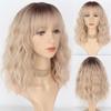 MISSQUEEN Perruque Bob longue ondulée Orange pour femmes, perruque en Fiber synthétique avec frange, tenue quotidienne de Cosplay, courte
