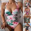 Women Sexy Monokini Skinny Beachwear Swimsuit Floral Print One-piece Halter Backless Quick Drying Bathing Suit