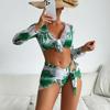 Swimsuit Women's Split Four Piece Set High Waist Long Sleeve Ins Overshirt Drawstring Printed Bikini Suits