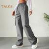 Pantaloni cargo da donna con elastico in vita, gamba larga, tinta unita, pantaloni casual da jogging, pantaloni della tuta con tasca laterale con patta