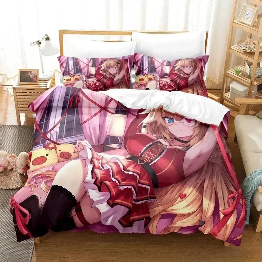 Kawaii Akai Haato Bedding Set Printed Bed Set With Pillowcase Bed Duvet Cover Soft Queen King Size Bedclothes Home Bed