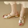 Women's Sandals Square Toe One-line Buckle Pearl Square Heel Shoes Women Dress French Elegant Anti-slip New Zapatillas De Mujer