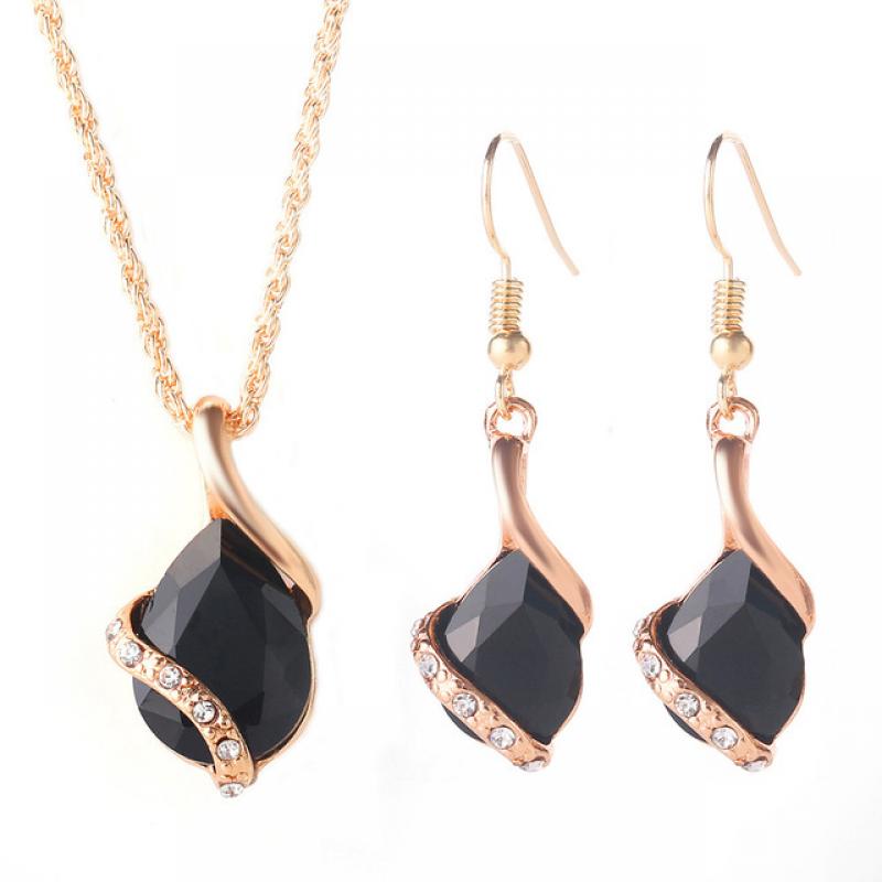 Chic Style Ladies Rhinestone Choker Chain Necklace Drop Earrings Jewelry Set