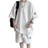 [Aaronlive] Men's T-Shirt Summer Clothes Short Sleeve Top and Bottom Set Loose Fit Jersey Shorts Set Plain Sweatshirt Plus Sizes Sweat-wicking Quick-d