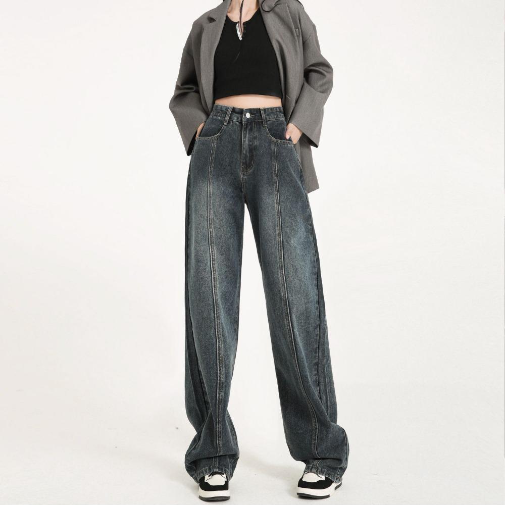 American wide-leg jeans women's high waist loose straight 2025 autumn and winter new retro drape pants