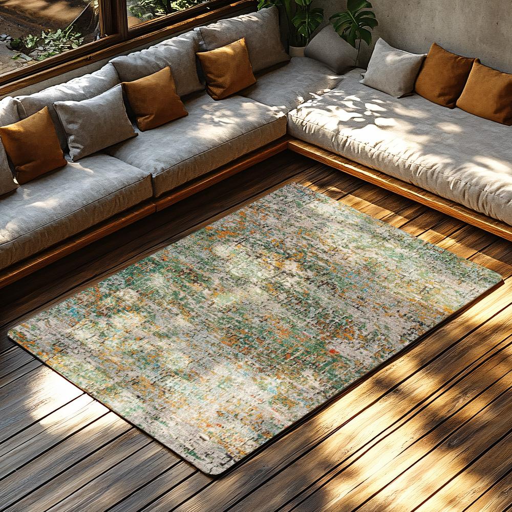 Green Bohemian Area Rug, Multicolor Geometric Pattern Non-Slip Carpet, Cozy Living Room Mat for Natural Home Decor