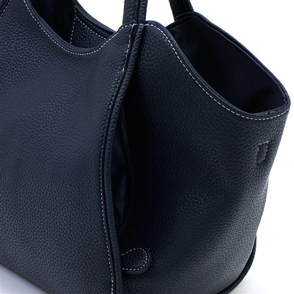 Kitamura Handbag with Shoulder Bag and Pass Dark Blue with White Navy 10901 Z-0556 Case, Stitching, Blue,