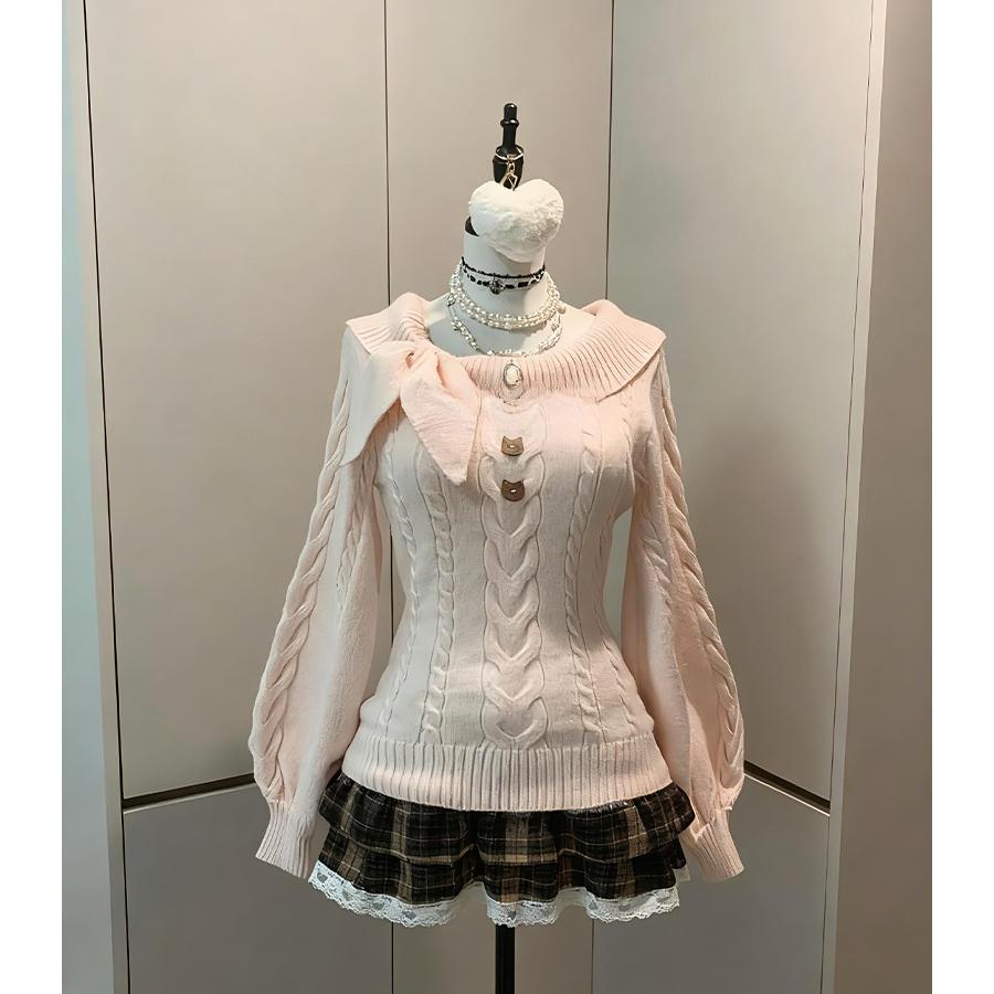 Jeseň Zima Žena Kórejská Móda Roztomilý Pulóver Sladký Sveter z 2000-tych rokov Elegantné Oversize Pletené Odevy Dizajnérska Estetika Chic Coquette
