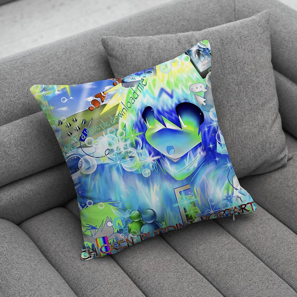 Frutiger Aero Art Pillow Case Antidustmite Pillowcase Invisible Zipper Silky Short Plush Sofa Cushion Cover