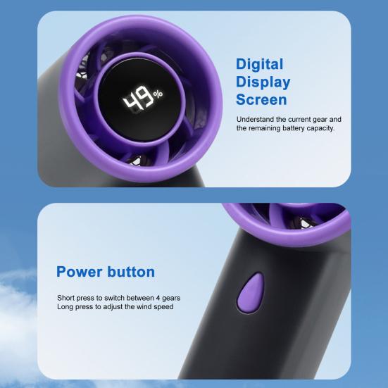 Portable Small Fan USB Charging LCD Display High-Speed Brushless Motor Digital Display Screen Mini Handheld Cooling