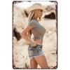 Metal Tin Sign Vintage Cowgirl Wall Decor for Western Bar Man Cave