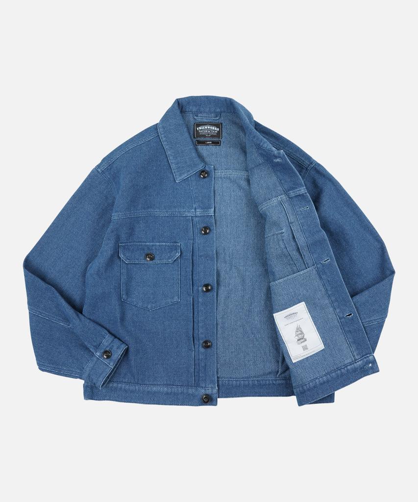 FRIZMWORKS Sashiko Denim Trucker Jacket _ Mid Blue