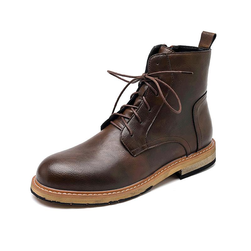 British Stylish Mens Casual Cowboy Boots Lace-up Black Brown Shoes Outdoors Desert Boot Street Style Handsome Ankle Botas Hombre