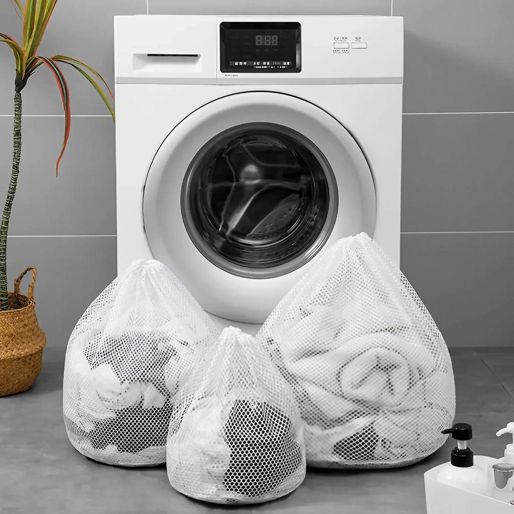 1PC Large Laundry Wash Bag – Drawstring Fine & Coarse Mesh, 4 Sizes Durable Washing Net for Clothes, Jeans, Blankets