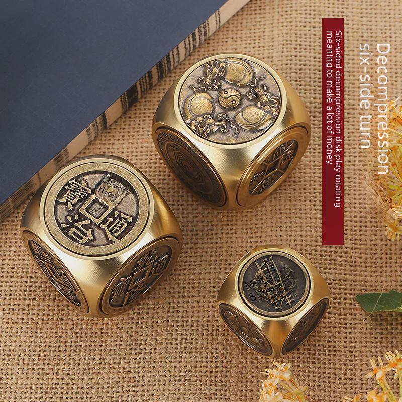 Brass Six-Sided Decompression Money-Making Five Emperors Copper Coins Ornament