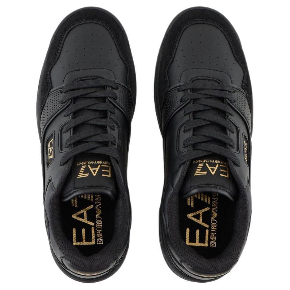 Emporio Armani Adidași joasă cu șireturi și vârf rotund din piele EA7 pentru bărbați Negru X8X187XK402M701