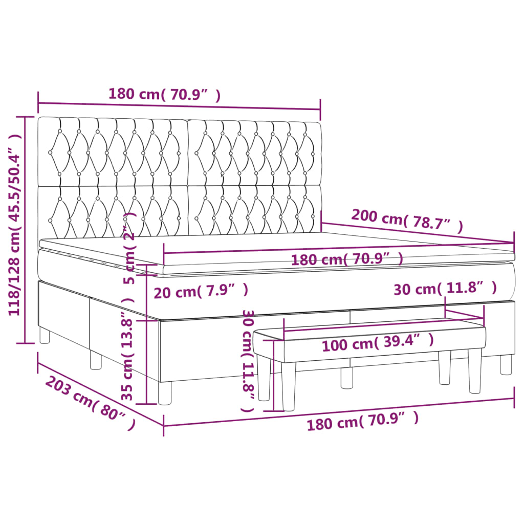 Vidaxl Letto Continentale Con Materasso, Taupe, Tessuto, 180X200 Cm