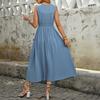 Women's Fashion Summer Spring Solid Color Print Sleeveless V-Neck High Waist Casual Dresses