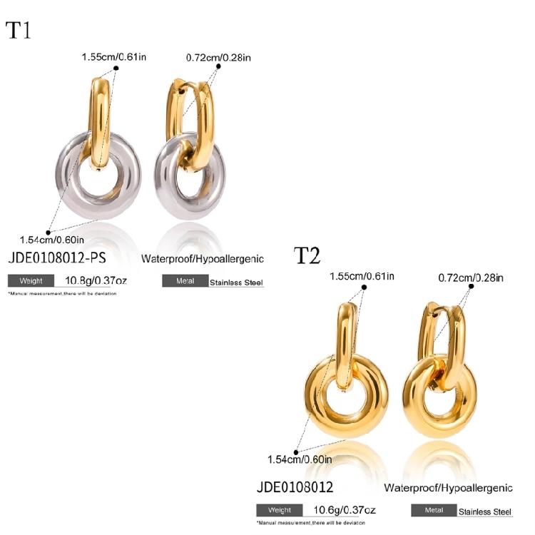 Polished Double Rings Earrings Sturdy Stainless Steel Comfortable Designs Women Fashion Accessory