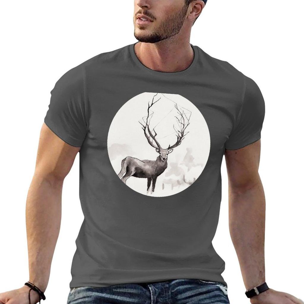 Art Illustration  Deer in the fog TShirt t shirts for Unisex cotton soft Unisex t shirts high quality luxury brand TShirt