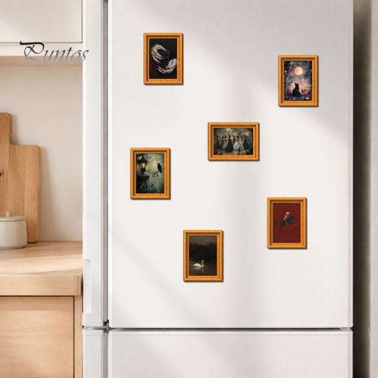 Wooden Magnet Ornaments Retro Frame Fridge Magnet, Strong Magnetic Decor Metal Surface for Kitchen Refrigerator, Office Whiteboard Decoration