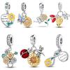 Copper Heart Golden Sunflower Charms Flower Pendants Fit Original Bracelet Necklace Women Diy Party Jewelry Fine Gift