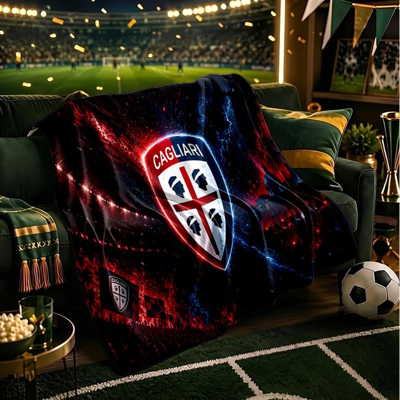Cagliari Football Club Crest Throws Blanket Flannel Blankets Plush for Couch Bed Gifts for Men Women Travel Picnic Blanket Christmas Fan Gifts