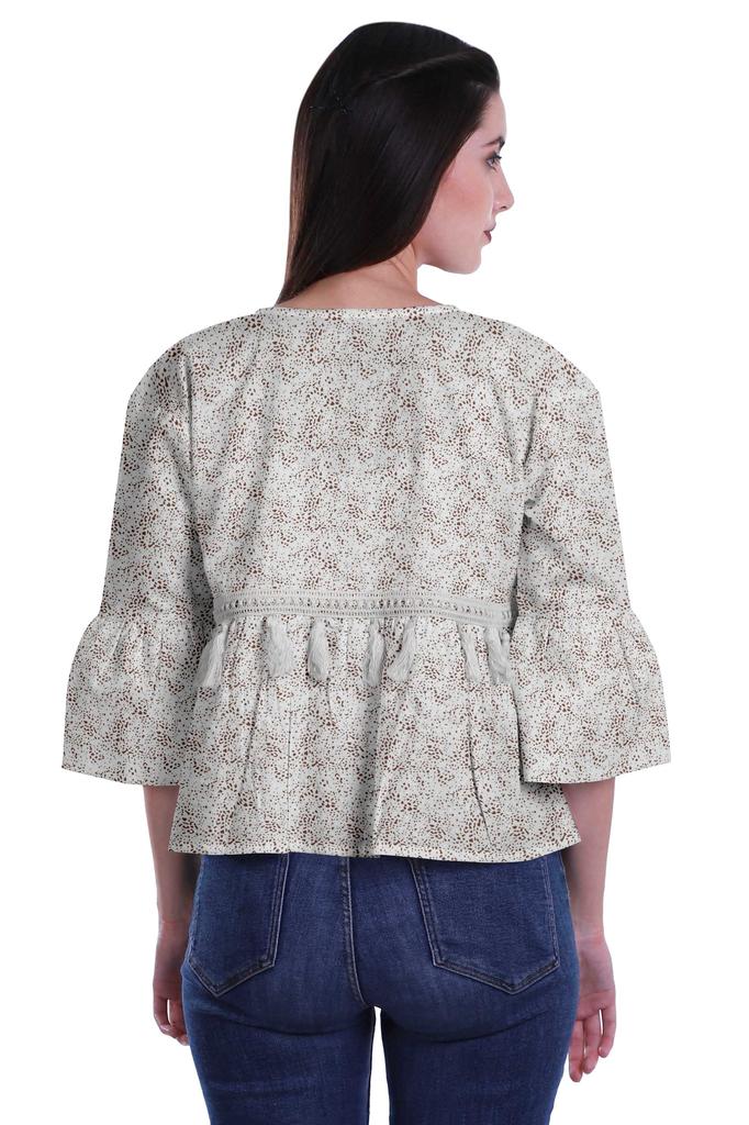 Moomaya Printed Cotton Summer Wear Top Flared Hem Boho Tops Casual Loose