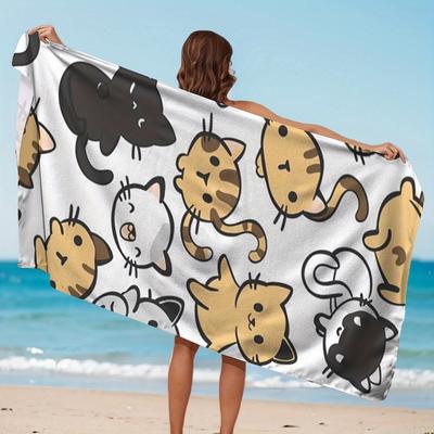 Quick Dry Beach Towel Cute Cartoon Cat Super Absorbent Bath Towel For Swimming Travel Camping Lightweight Outdoor Essentials