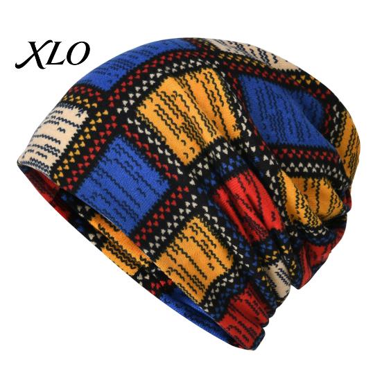 Stylish Autumn Winter Neck Warmer Women's Geometry Print Slouchy Hat, Casual Soft Stretch Skull Colorful Geometric Pattern Hat Cap, Warm Cancer Chemo