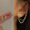 Korean Elegant Cute Rhinestone Butterfly Stud Earrings For Women Girls Fashion Metal Chain Zircon Gifts
