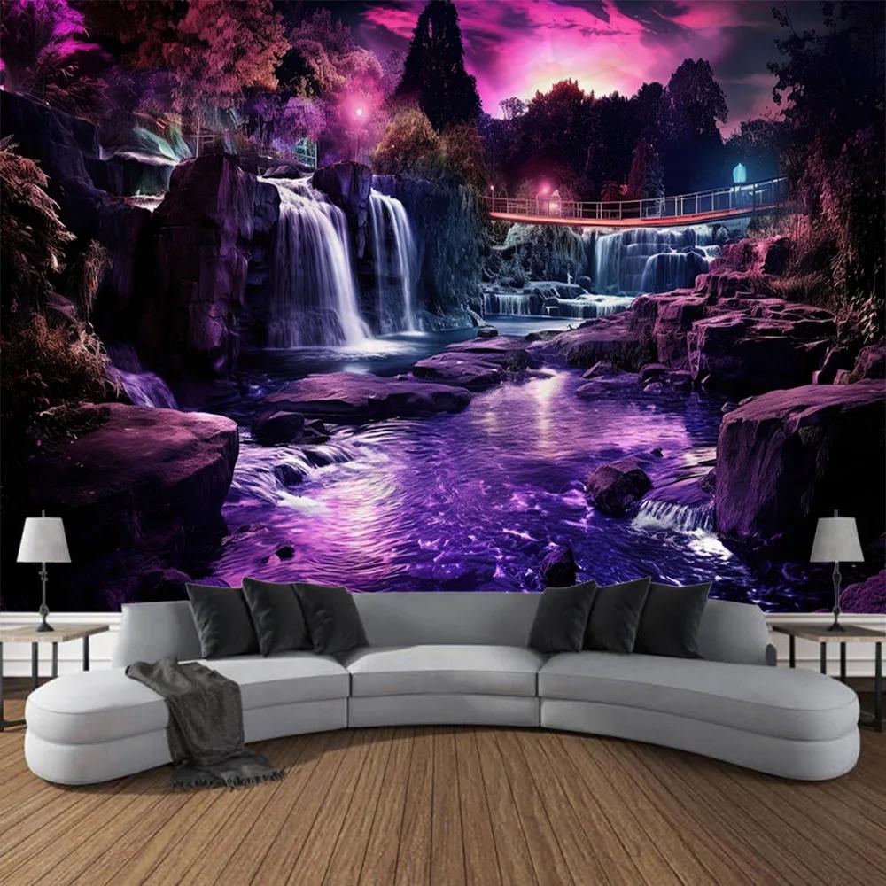 VIKAMA Waterfall Forest Tapestry Vibrant Landscape Art Decor Perfect For Living Rooms And Natural Home Settings