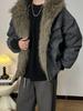 Men's Hooded Fur Collar Cotton Jacket - Thick, Velvet-Lined Winter Coat