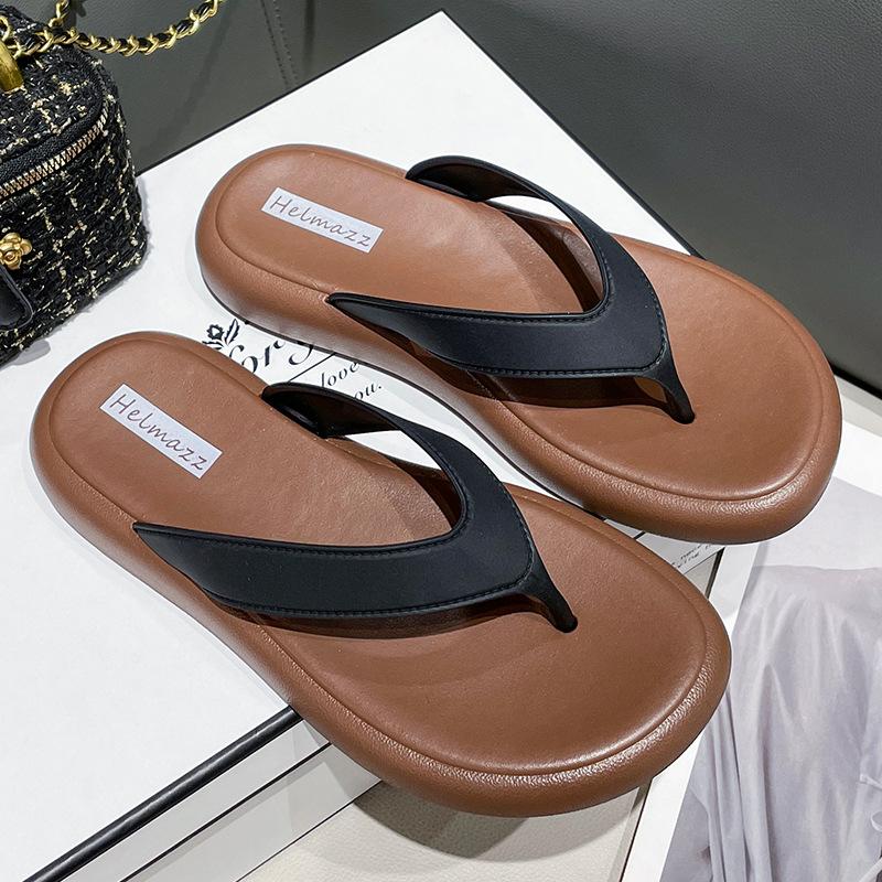 Women Platform Flip Flops Faux Leather Strap Wedge Thong Sandals Non Slip Soft Cushioned Summer Beach Walking Slippers