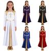 Kids Girls Metallic Shiny Contrast Color Cross Dance Dress Lyrical Dancewear Full Length Robe Worship Costume