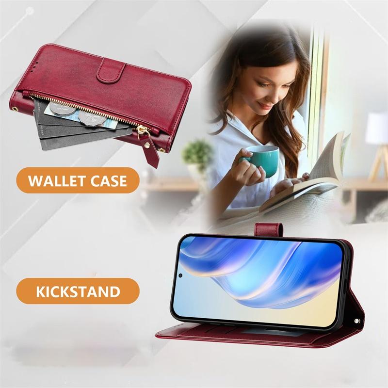 Flip Case for Redmi Note 11R 11S 11T 11E 11 SE Pro Plus 4G 5G Leather Wallet Cover Card Slot Bag Zipper Casing