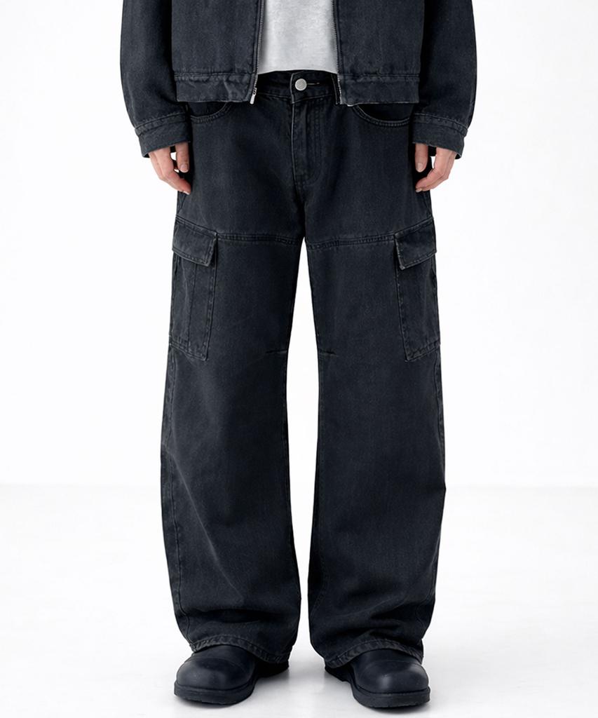 ZPLISH Pantalon Cargo en Denim Pierre Noir