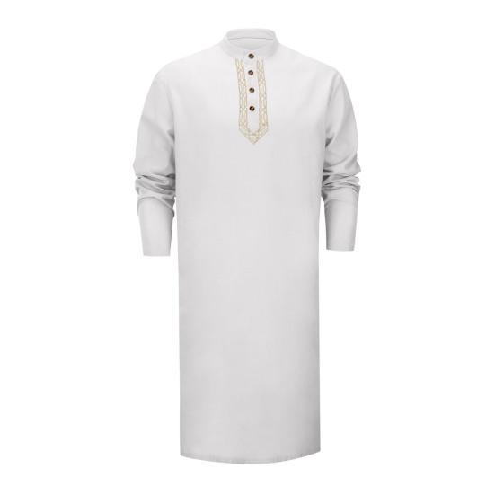 Herren Kaftan Robe O-Ausschnitt Langarm Abaya Atmungsaktive Button-up Thobe Arabische Ihram Kleidung für legere Anlässe Gebete