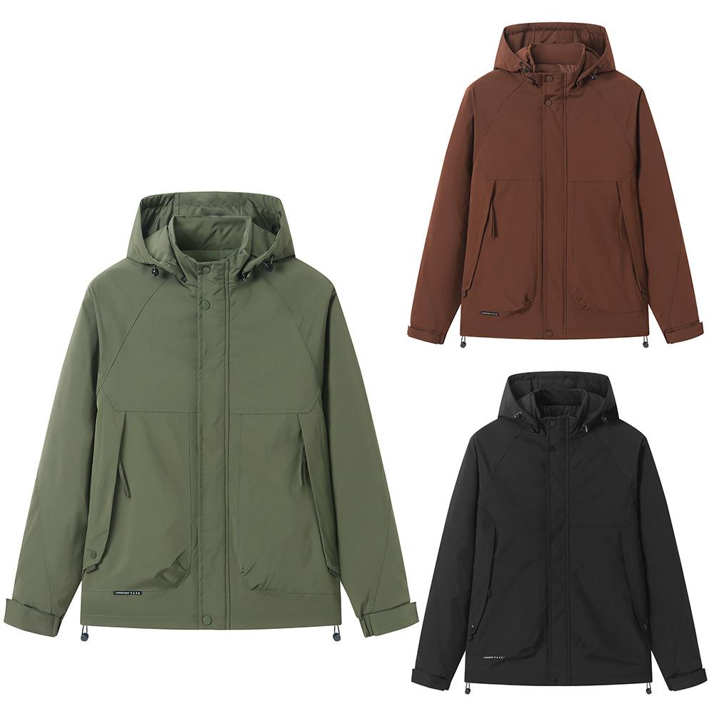 Men's Spring and Autumn Jacket Solid Color Cotton Hooded Windbreaker Outdoor Sports Jacket Men's Jacket