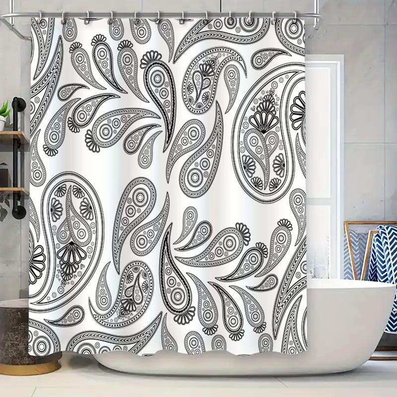 Luxury Black White Paisley Shower Curtain for Bathroom Decor 72 X 84 Inches Heavyweight Fabric Waterproof Home Accents