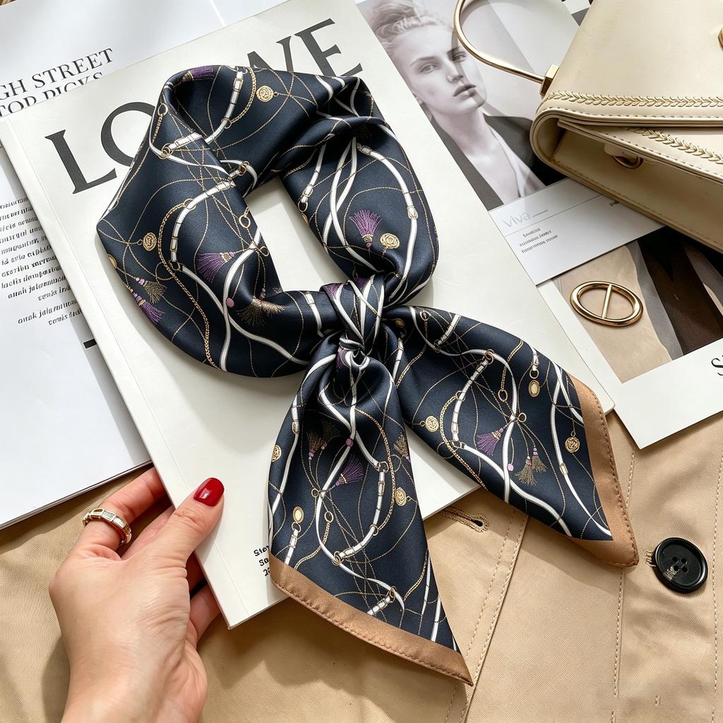 New Retro Plaid Imitation Silk Small Silk Scarf Women's High-end Professional Scarf Shirt Decorative Headband Tied Bag Silk Scarf
