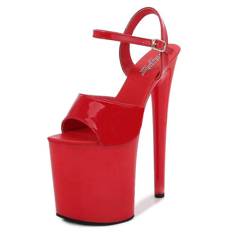 Women's 20CM Ultra High Patent Leather Stiletto Sandals - Extreme Thin Heels Sexy Waterproof Party Shoes for Summer Nightclub & Evening Wear