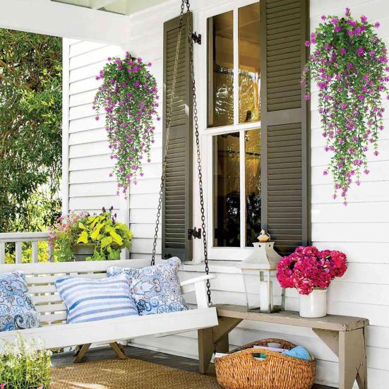1/2Pcs Hanging Artificial Flower Vine UV Resistant Faux Drooping Floral Plants Plastic Ivy Home Wedding Indoor Outdoor Garden Yard Decoration Photo
