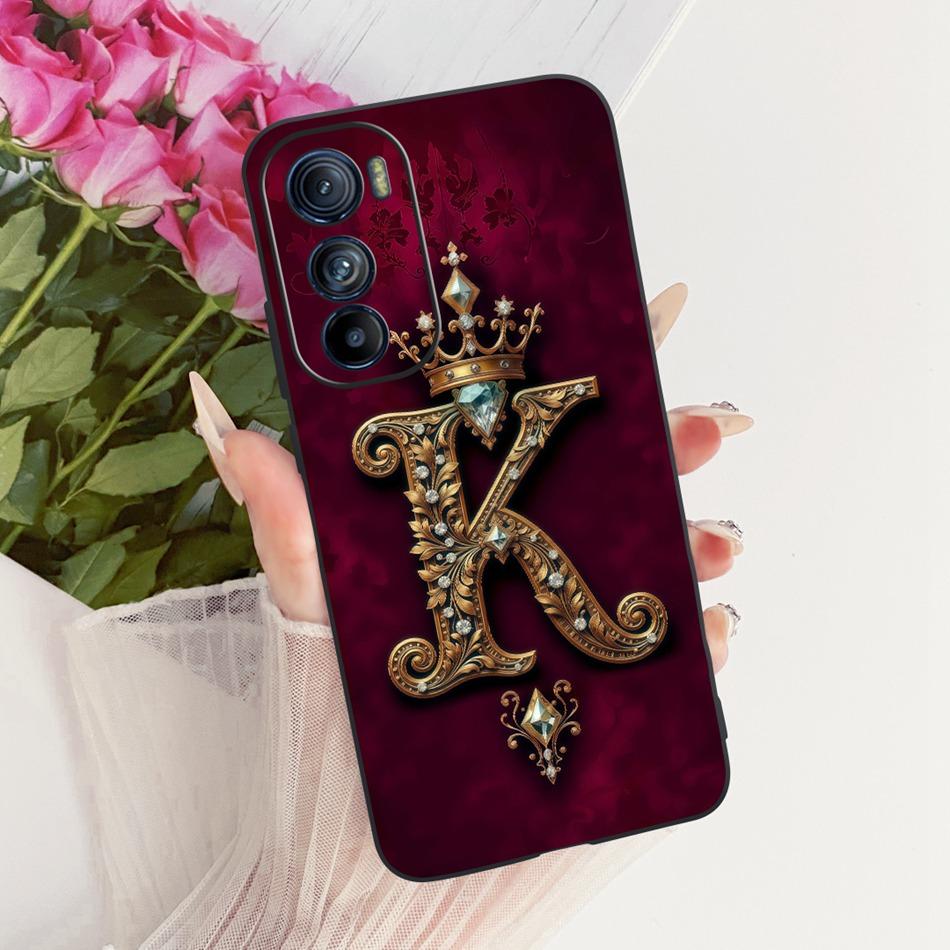For Motorola Moto Edge 30 5G Royal Crown Initial Letter Couple Phone Case For Moto Edge30 30Pro 30 Neo Black Silicon Soft Cases
