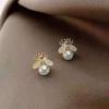1 Pair Women Stud Earrings Bee Shape Faux Pearl Smooth Polish Lightweight Daily Wear Party Commute Dating Ear Studs Ear Jewelry