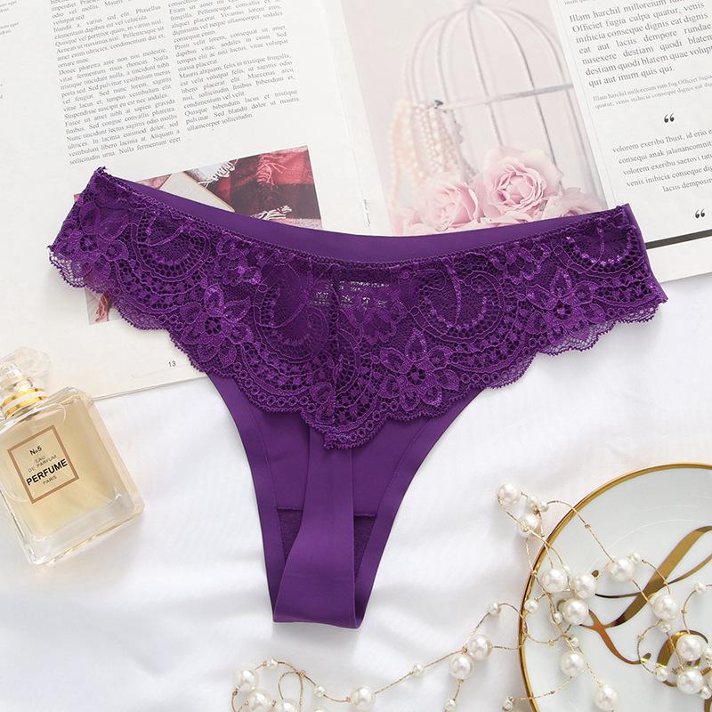 Women Sexy Ice Silk Lace Panties Seamless Quick-drying Crotch Cotton Briefs Sexy Transparent Thongs